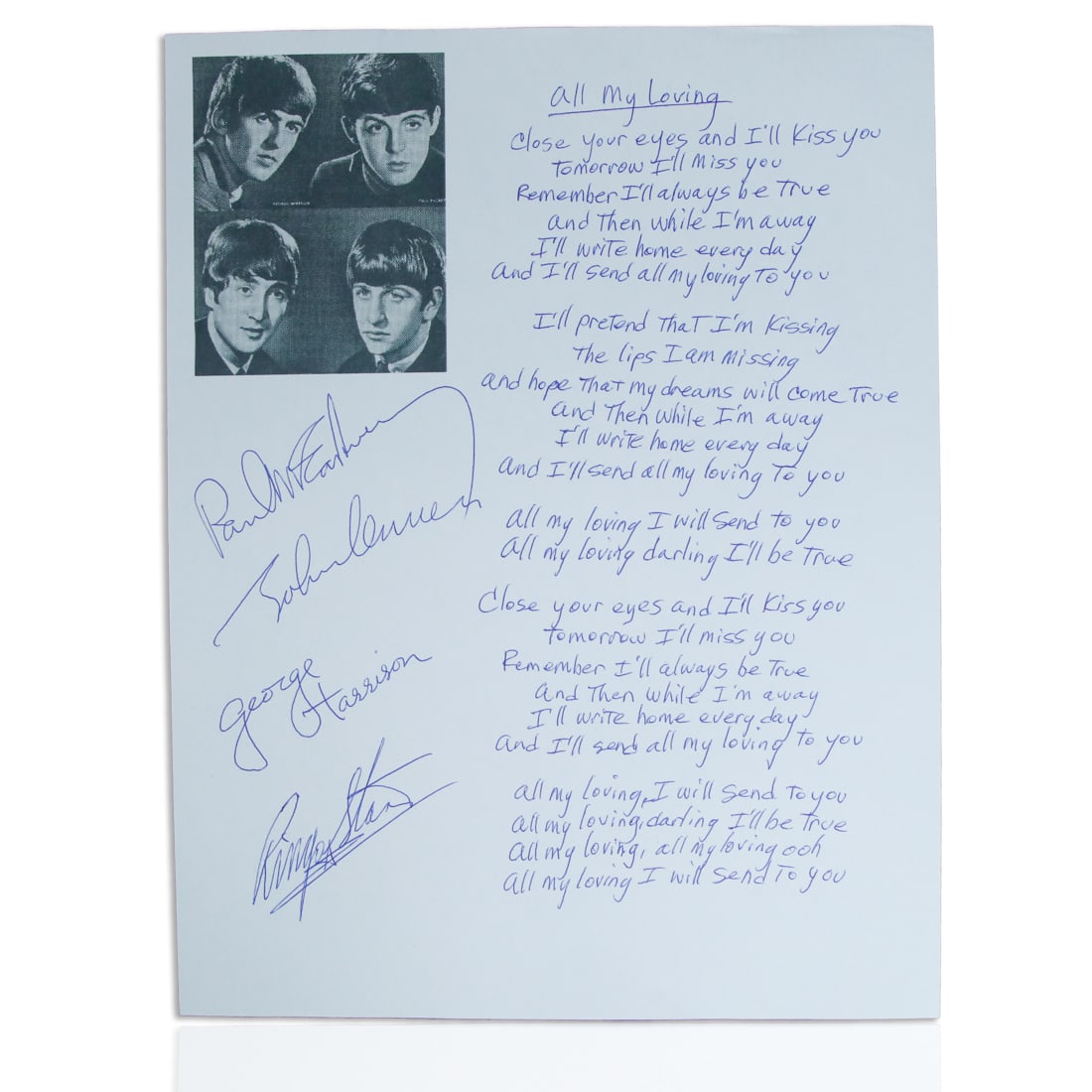 The Beatles Signed Handwritten Lyrics of "All My Loving" on Custom Stationery (1 of 9)