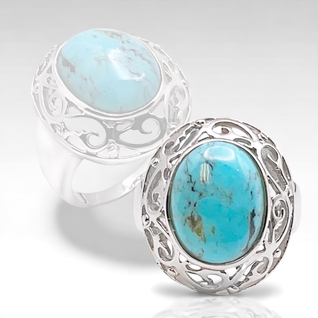 Oval Turquoise Ring set in Sterling Silver with detailed scroll craftmanship - Size 7 (1 of 1)