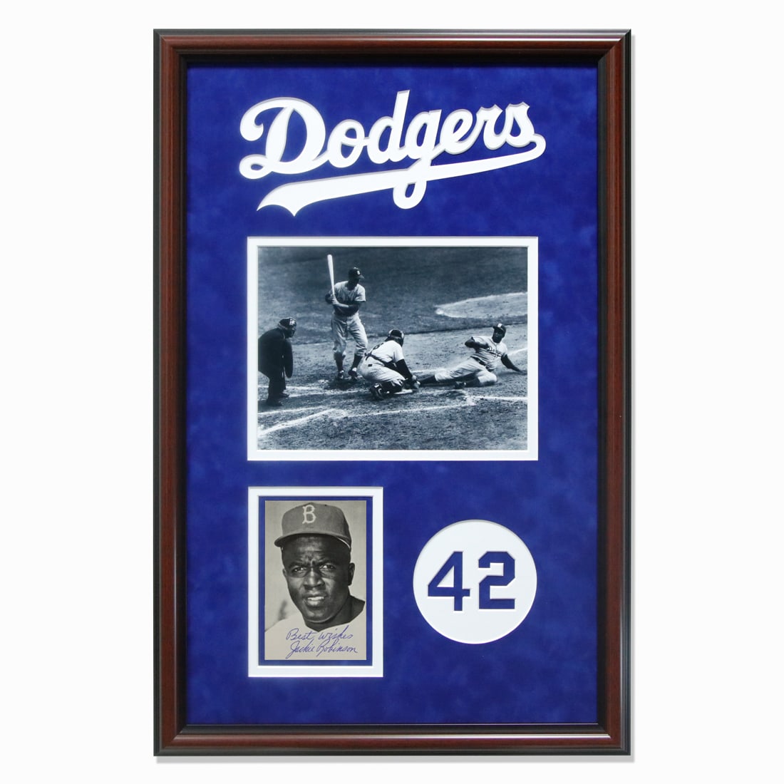 Framed Jackie Robinson Signed Postcard Inscribed Best Wishes (1 of 3)