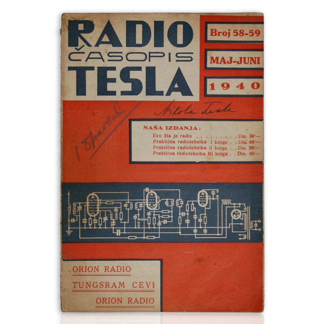 Nikola Tesla Signed Radio Program with Schematics (1940) (1 of 4)
