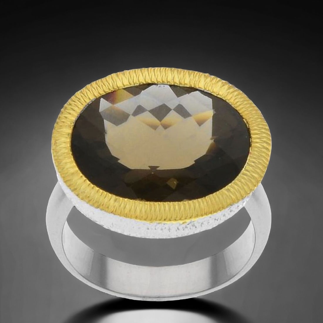 7.12 cttw Checkerboard Smoky Quartz Ring set in Two-tone Sterling Silver (1 of 1)