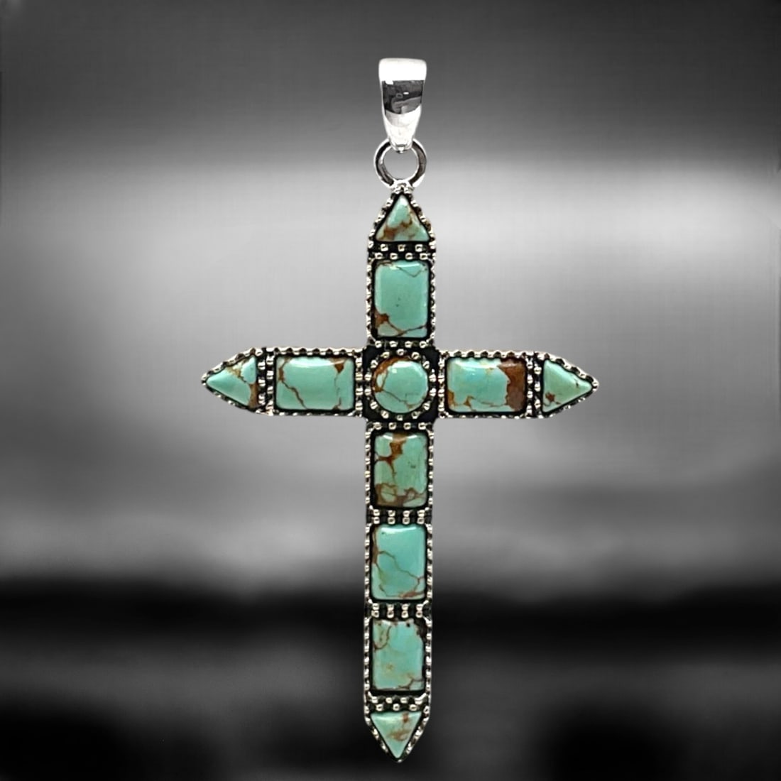 Spirtual #8 Mine Turquosie Sterling Silver Cross Pendant (1 of 1)