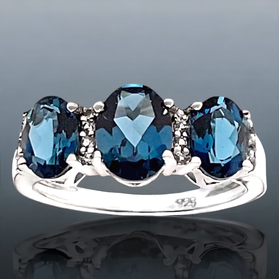 Timeless deep London Blue Topaz 3-Stone Ring set in Sterling Silver - Size 7.5 (1 of 1)