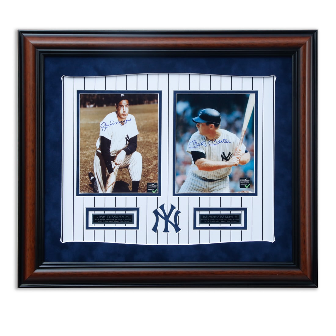 Passing of the Guard: Iconic Joe DiMaggio & Mickey Mantle Dual-Signed Photograph: Passing of the Guard: Iconic Joe DiMaggio & Mickey Mantle Dual-Signed Photograph. In an offering that captures a pivotal moment in the annals of America's Pastime, we are proud to present a black and 