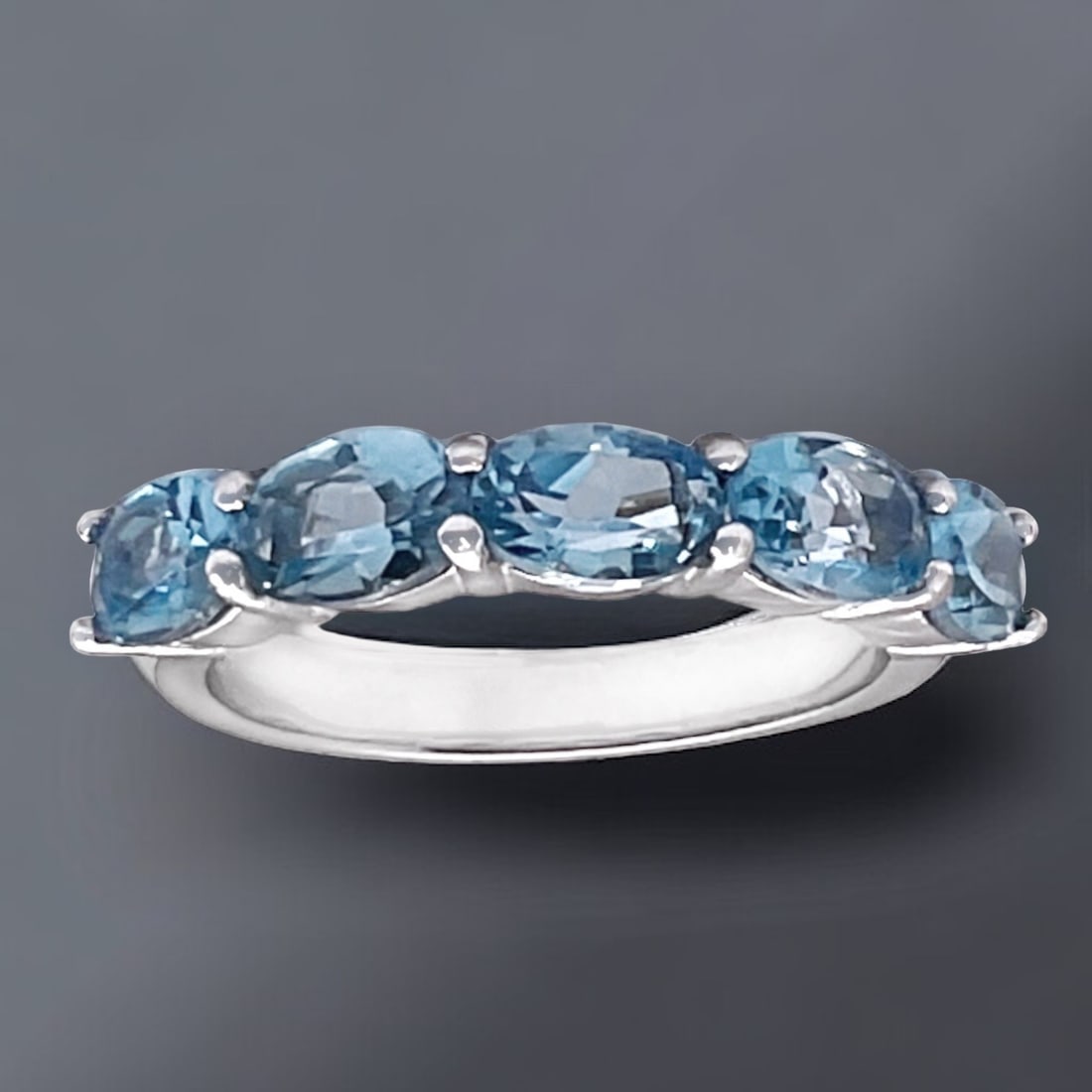 5-Stone Oval Blue Topaz Sterling Silver Ring - Size 7 (1 of 1)