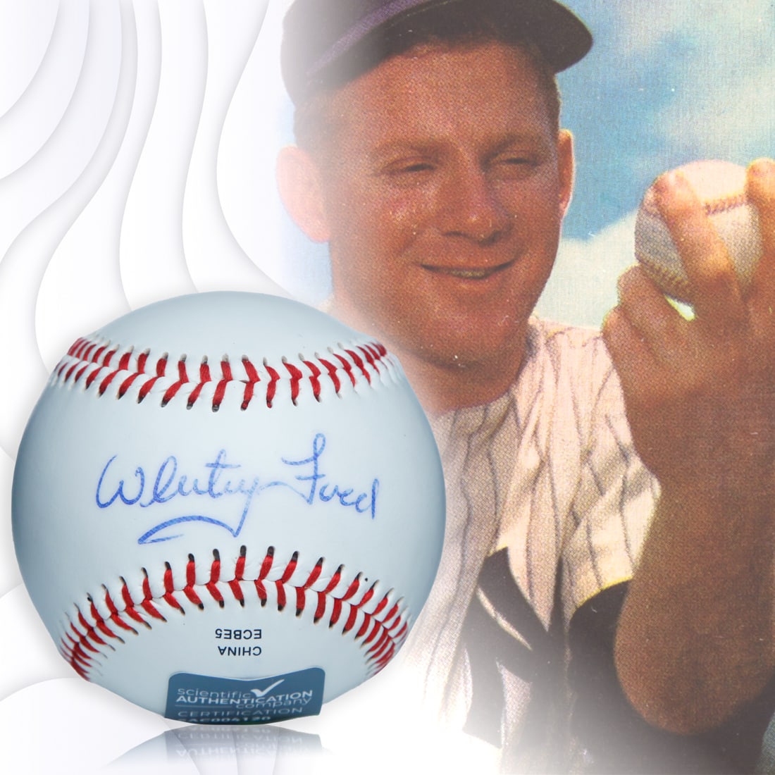 Whitey Ford Autograph Baseball: Whitey Ford was the "money pitcher" on the great Yankee teams of the 1950s and early 1960s, earning Him the moniker "Chairman of the Board." The wily Southpaw's lifetime record of 236-106 gives him th