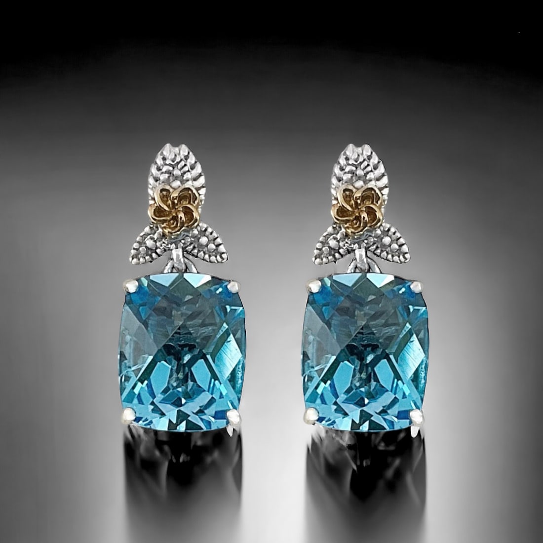 14K Gold & Sterling Silver Blue Topaz Earrings with lovely flower design (1 of 1)
