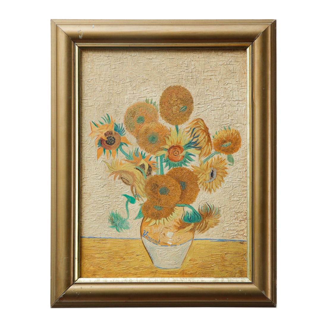 Vincent Van Gogh Attributed Oil Painting - "Sunflowers" - 14" x 11" in frame (1 of 7)