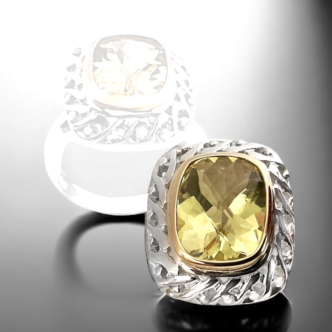 Exquisite Lemon Quartz Two-Tone Sterling Silver Ring - Size 8.25 (1 of 1)