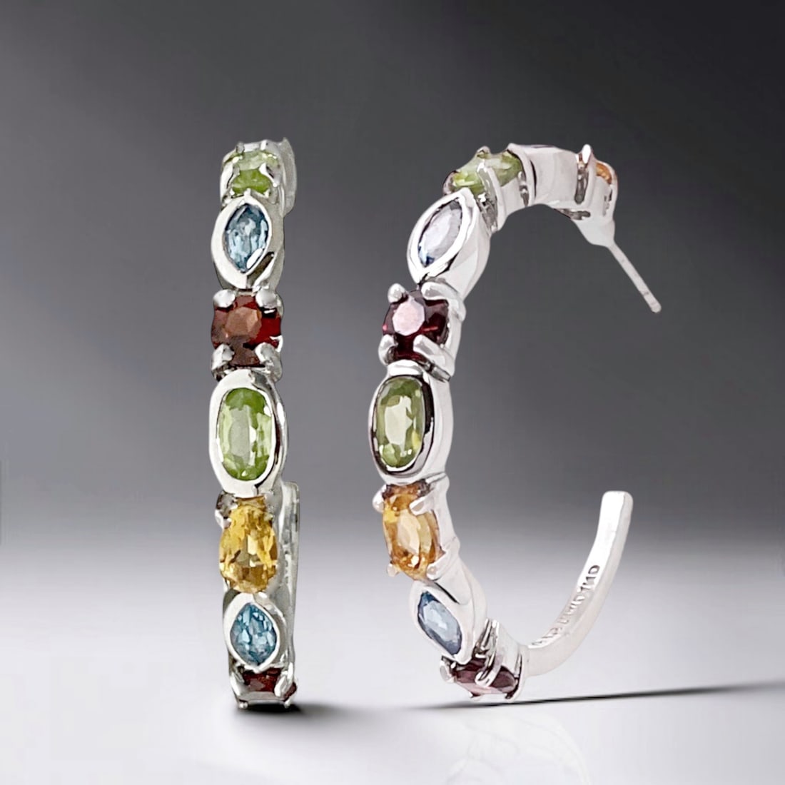 An array of colors with Citrine, Swiss Blue Topaz, Peridot, & Garnet Sterling Silver Hoop Earrings (1 of 1)
