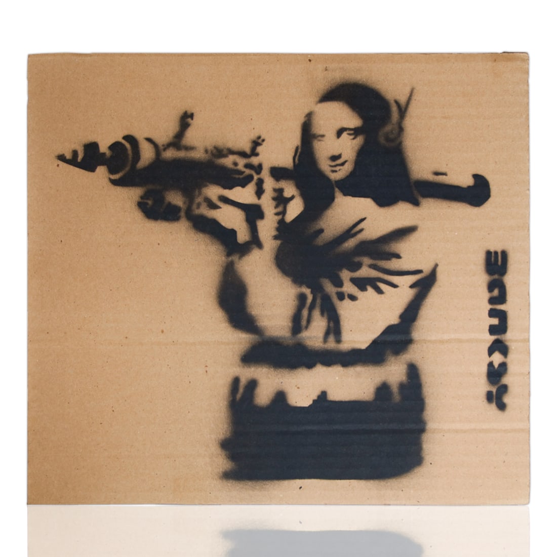 Banksy Painting on Cardboard - "Woman with Rocket Launcher and Statue of Liberty Face" (1 of 3)