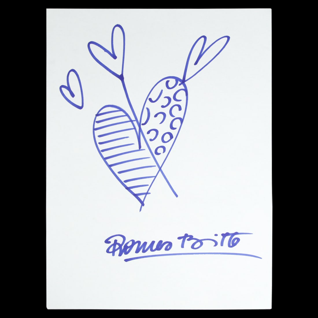 Romero Britto Signed Purple Heart Drawing - 8" x 12" (1 of 5)