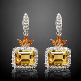 Glamourous Citrine, Hessonite Garnet, & White Topaz Sterling Silver Earrings