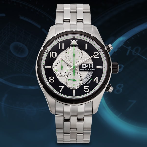 Brandt & Hoffman Chronograph wtih Guilloche Textured Dial: Brandt & Hoffman, Genuine Swiss Ronda 3540.D Movement, Intricate Chronograph Technology (Large 60sec 3rd hand, 30min Subdial, 12hr subdial), All Surgical Grade 316L Stainless Steel Construction (Case,