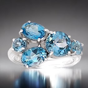 5-Stone Blue Topaz Sterling Silver Ring - Size 7.25