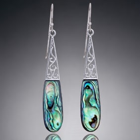 Elongated Abalone set in Filagree Sterling Silver Earrings