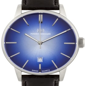 Pierre Bernard Black Leather 42mm Case Men's Watch