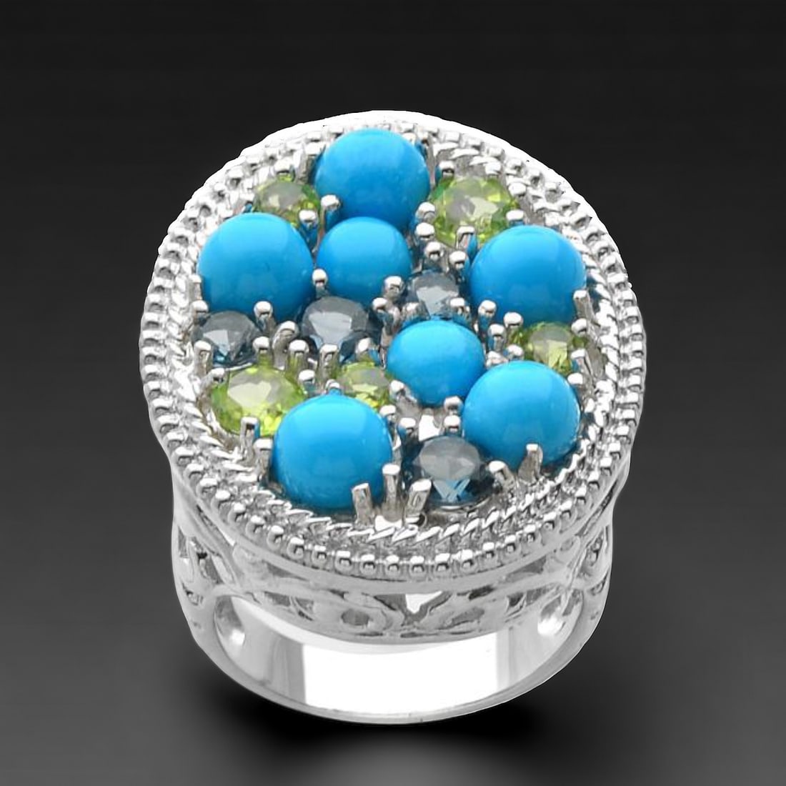Sleeping Beauty Turquoise Sterling Silver Ring with Peridot & Blue Topaz Gems (1 of 1)