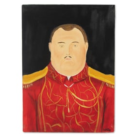 Attributed and in the Style of Fernando Botero - Man in Red and Yellow Military Suit