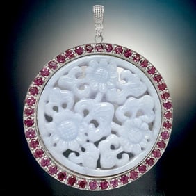 Enchanting Lace Agate And Garnet Sterling Silver Large Halo Medallion Pendant