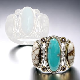 Southwest perfection Turquoise & Wild Horse Sterling Silver Ring with Pink Amethyst - Size 7