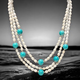 Freshwater Pearl 3 Strand Necklace with Magnesite