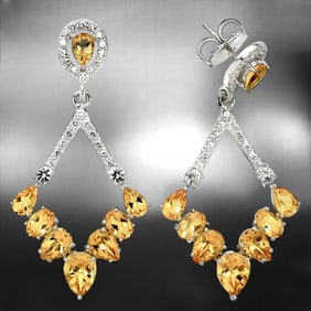 Glamorous Citrine Chandelier Sterling Silver Earrings