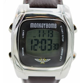 Monkey Bomb Mens Digital Watch Brown Leather Strap