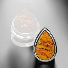 Lion's Paw Gemstone Sterling Silver Ring with colors like a sunset - Size 5