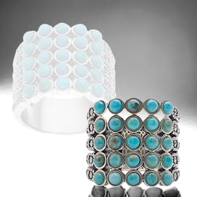 Boho Turquoise & Marcasite Sterling Silver Ring - Size 5