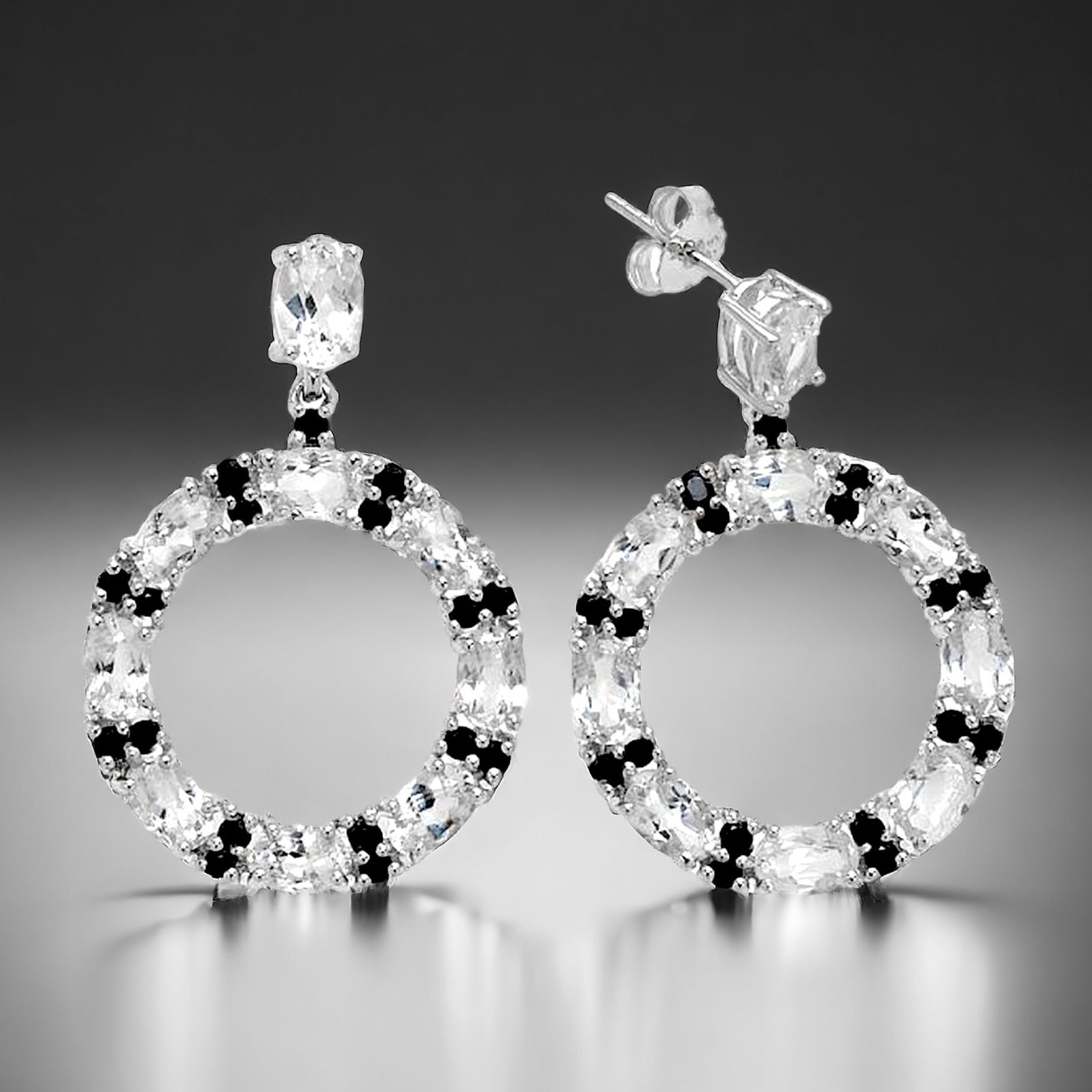 10.8ct White Topaz & Black Spinel Sterling Silver Hoop Earrings (1 of 1)