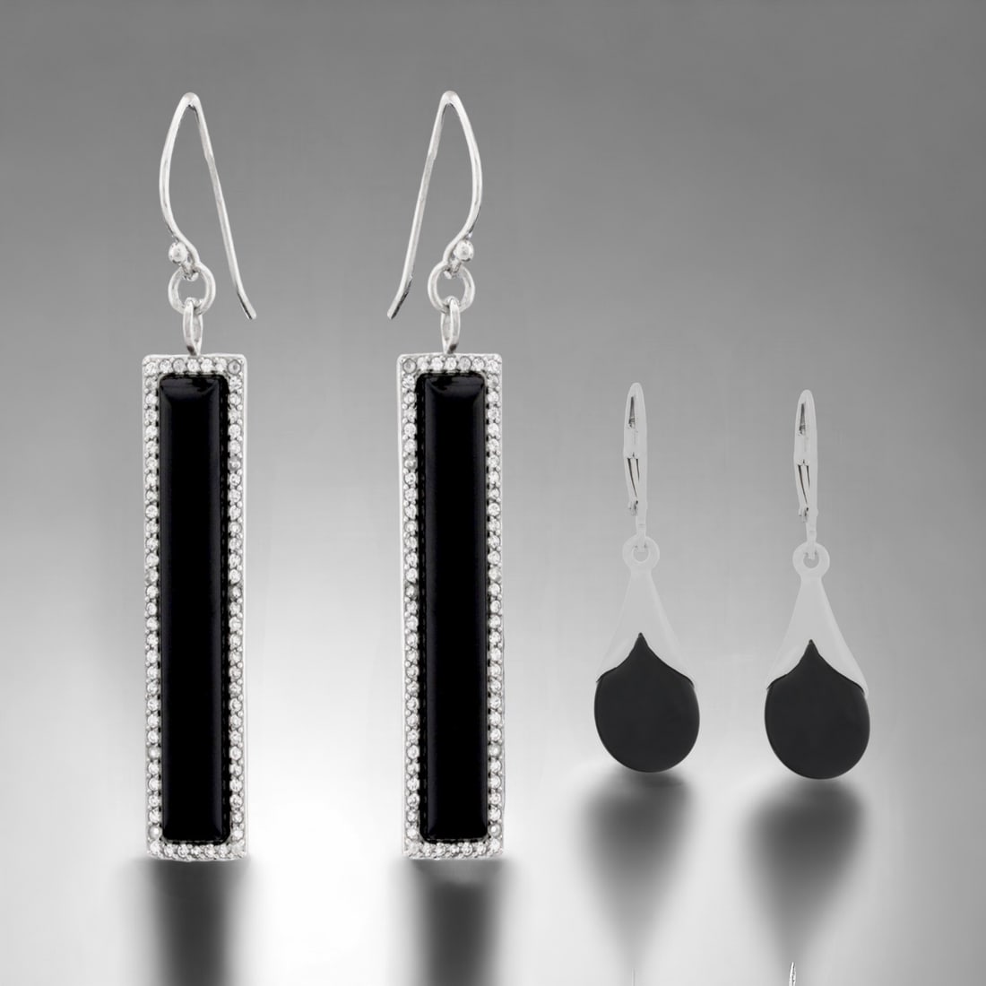 Two Pairs of Black Agate Sterling Silver Earrings (1 of 1)