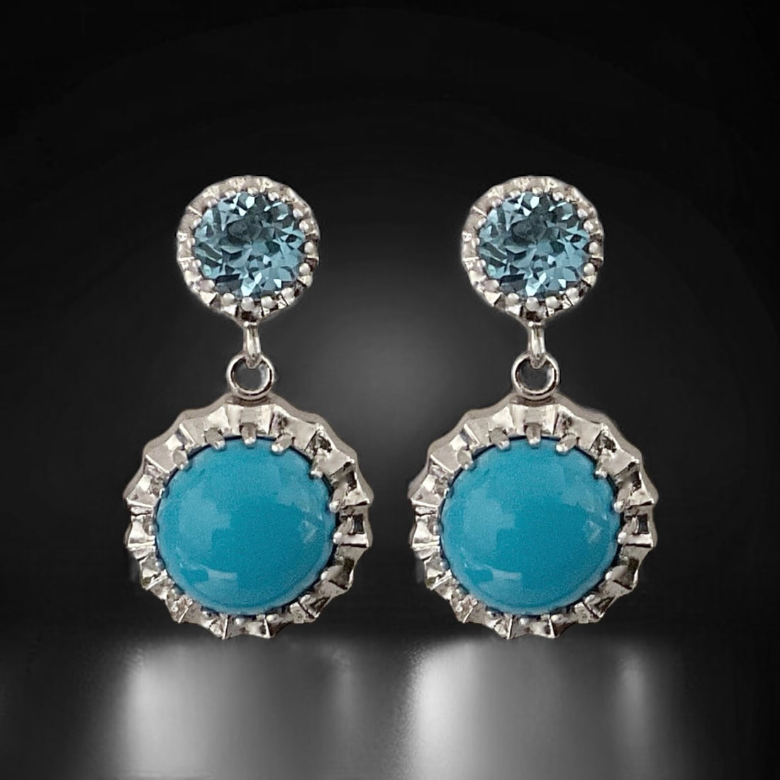 Heavenly Turquoise Sterling Silver Earrings with Swiss Blue Topaz (1 of 1)
