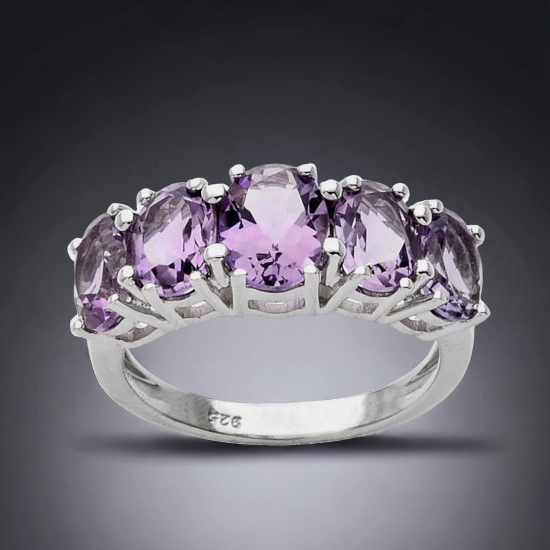 5-Stone Amethyst Sterling Silver Ring- Size 7.5 (1 of 1)
