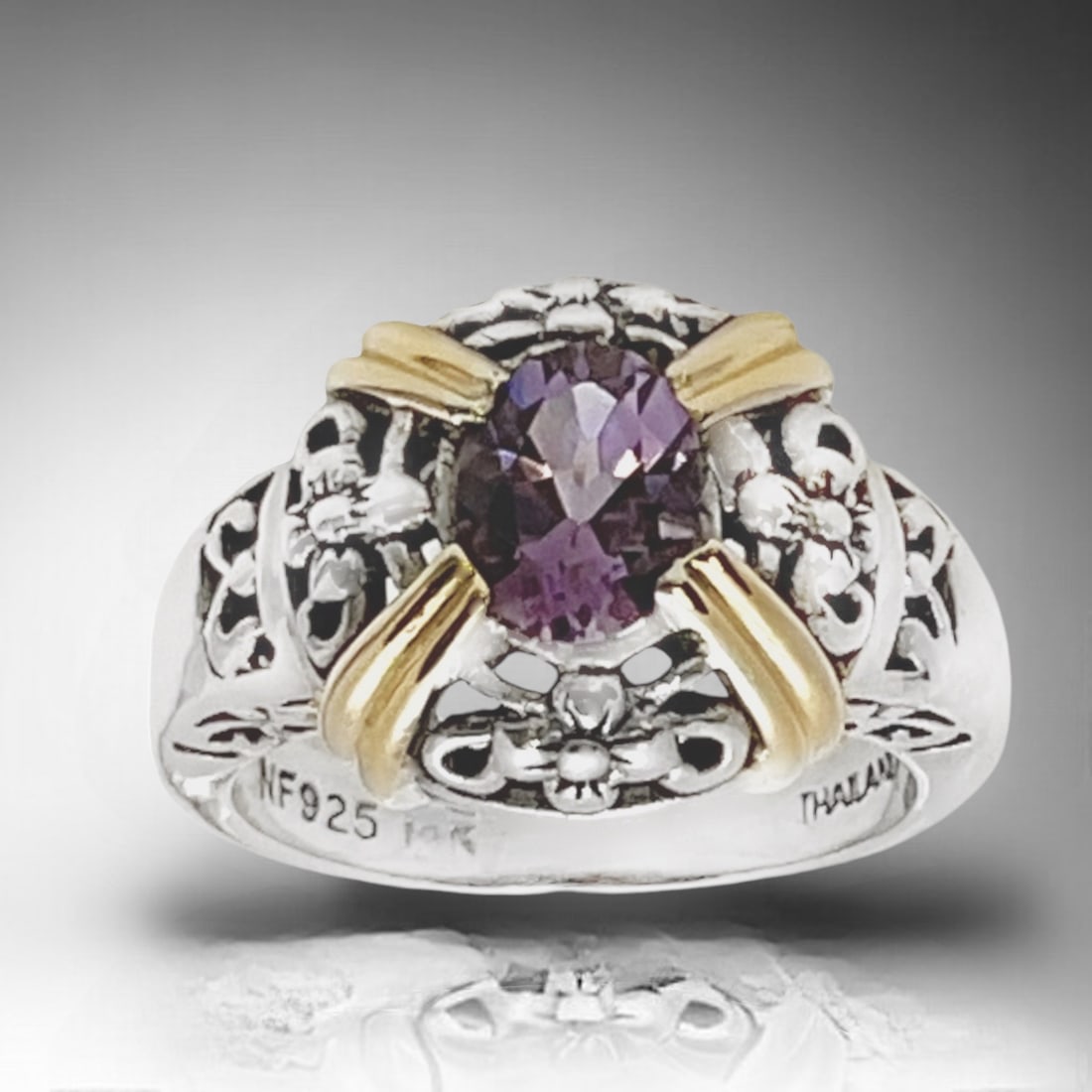 Amethyst Ring Set in 14K Gold and Sterling Silver - Size 7 (1 of 1)