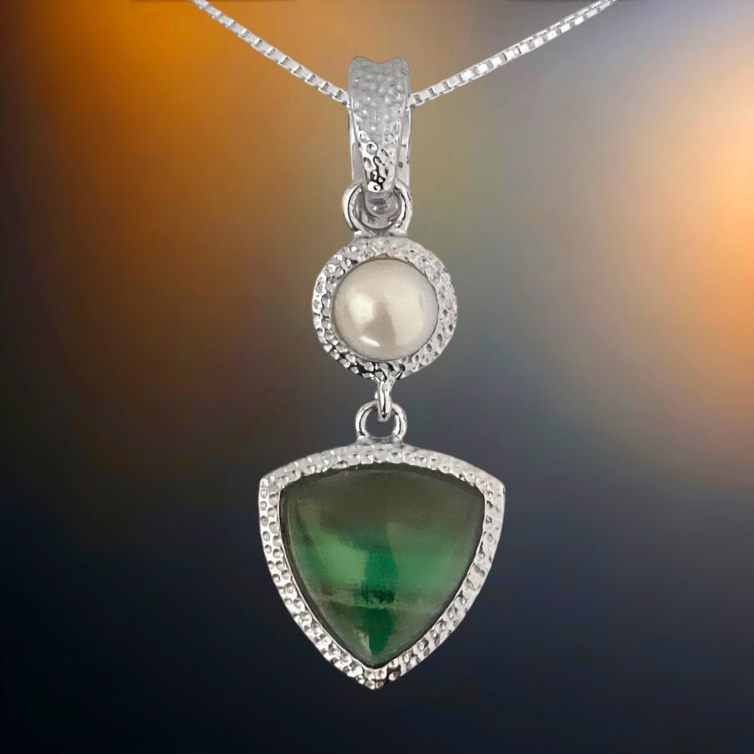 Magnificent Malachite & Pearl Pendant Crafted in Sterling Silver (1 of 1)