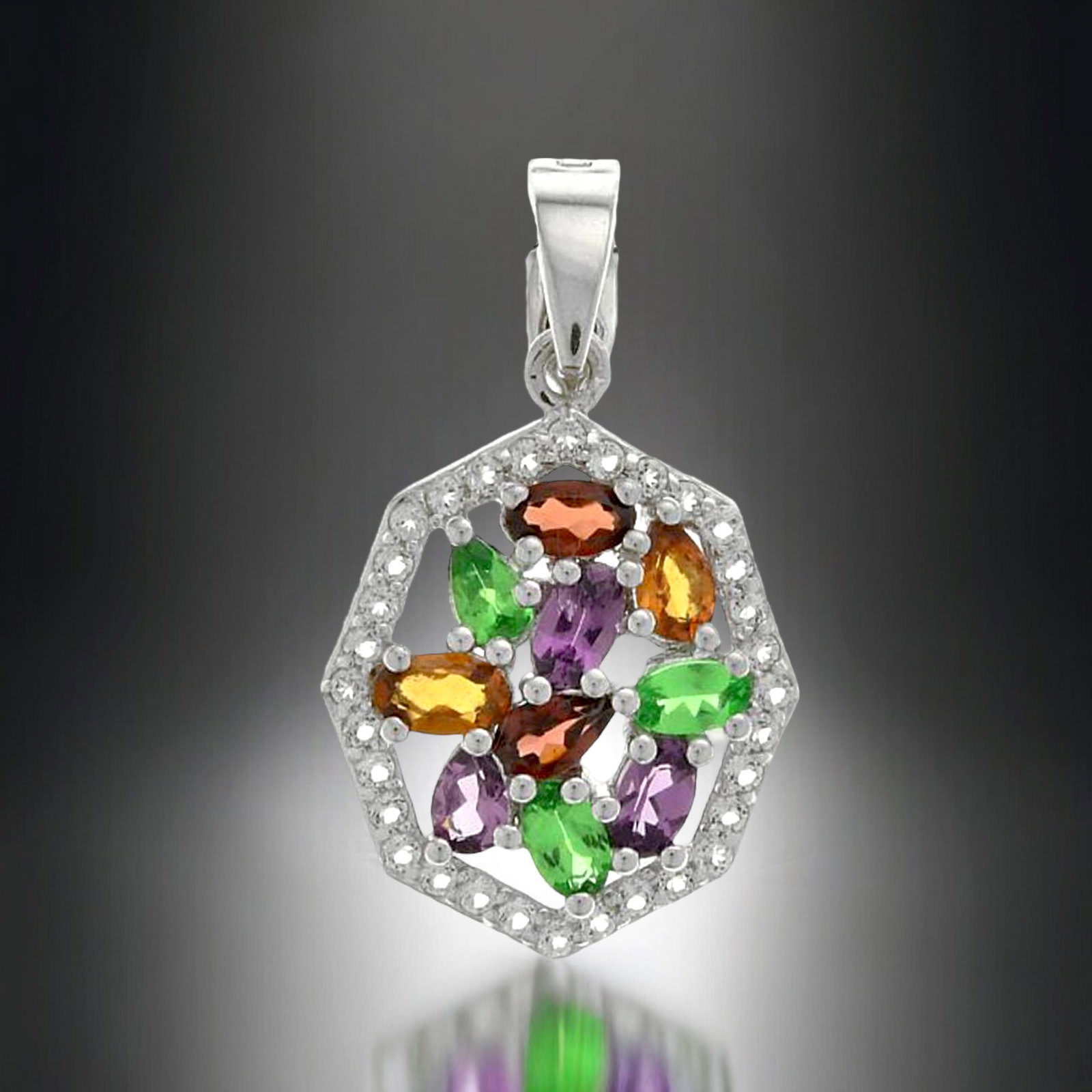 Splendid Sterling Silver Multi-Garnet & White Topaz Pendant (1 of 1)