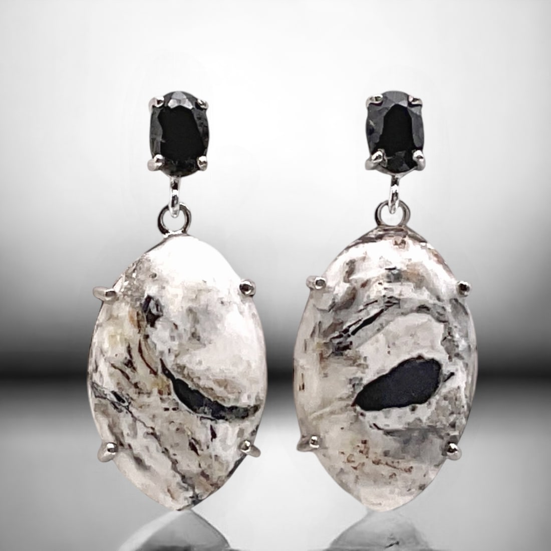 Mesmerizing White Buffalo & Black Spinel Sterling Silver Earrings (1 of 1)