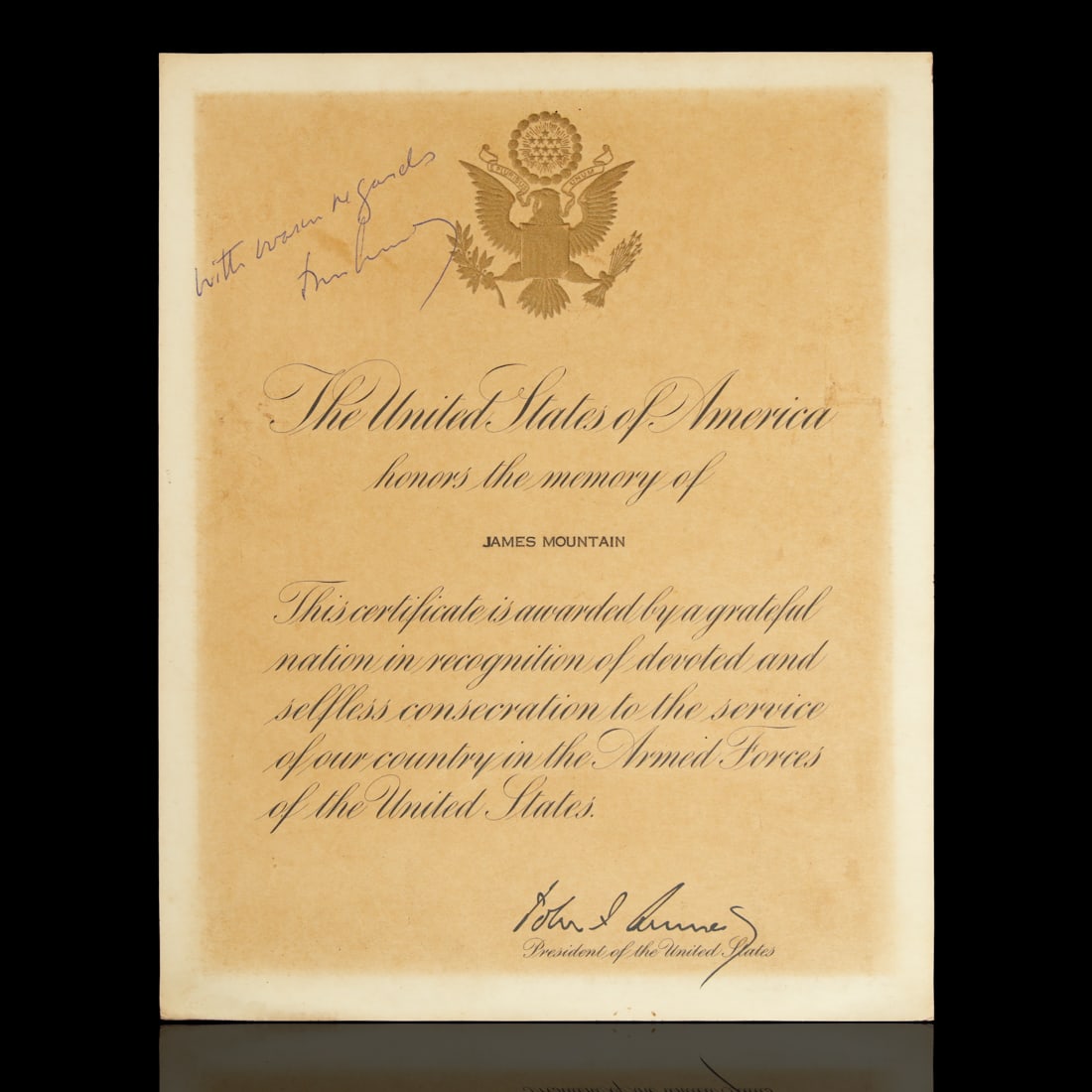 John F. Kennedy Signed Certificate – Forensically Authenticated (1 of 6)