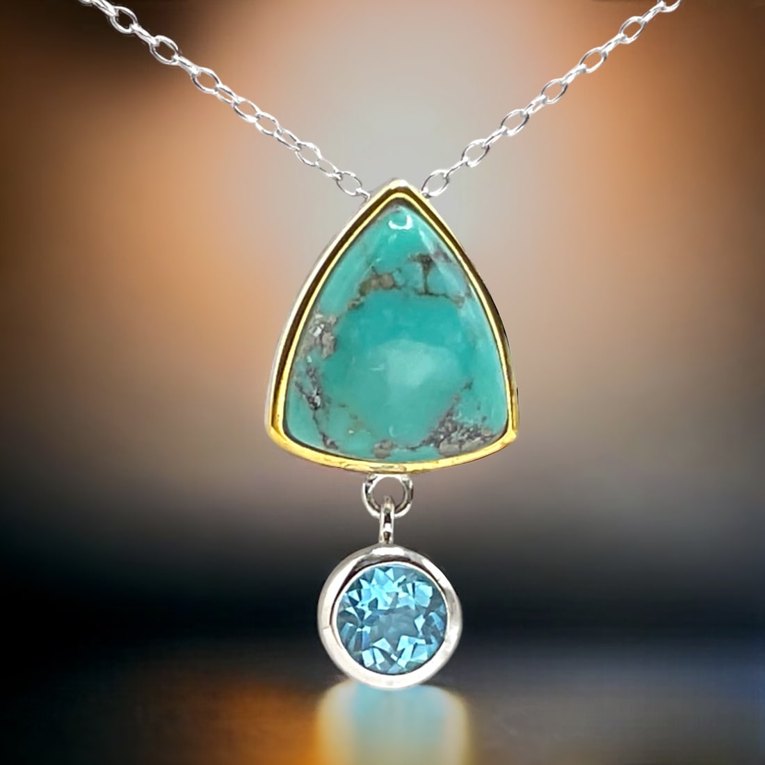 Enchanting Turquoise Pendant accented by a stunning Blue Topaz all set in Sterling Silver with 18" (1 of 1)