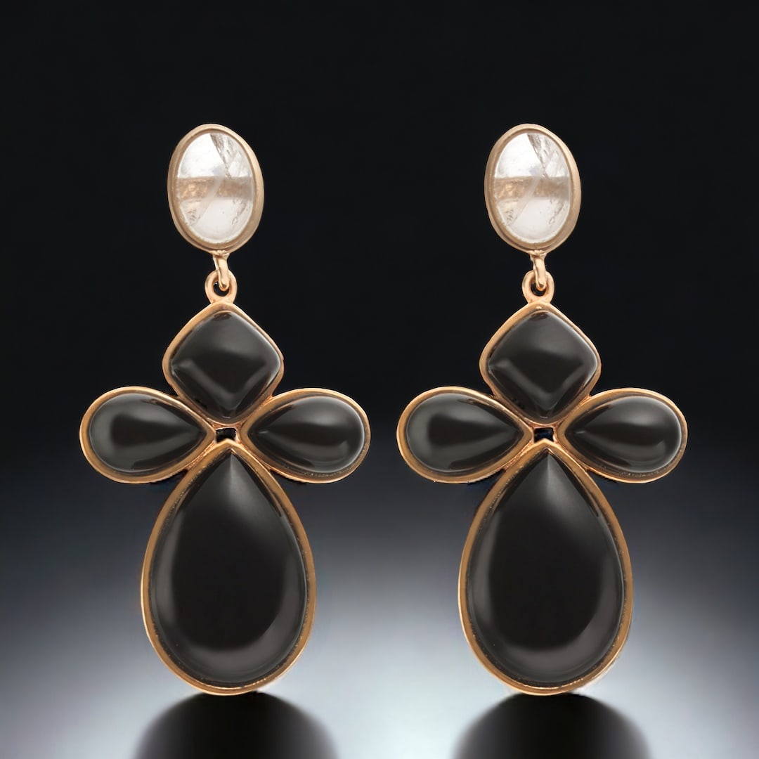 14K Rose Gold over Sterling Silver Cross Earrings with Black Onyx & Rose Quartz (1 of 1)