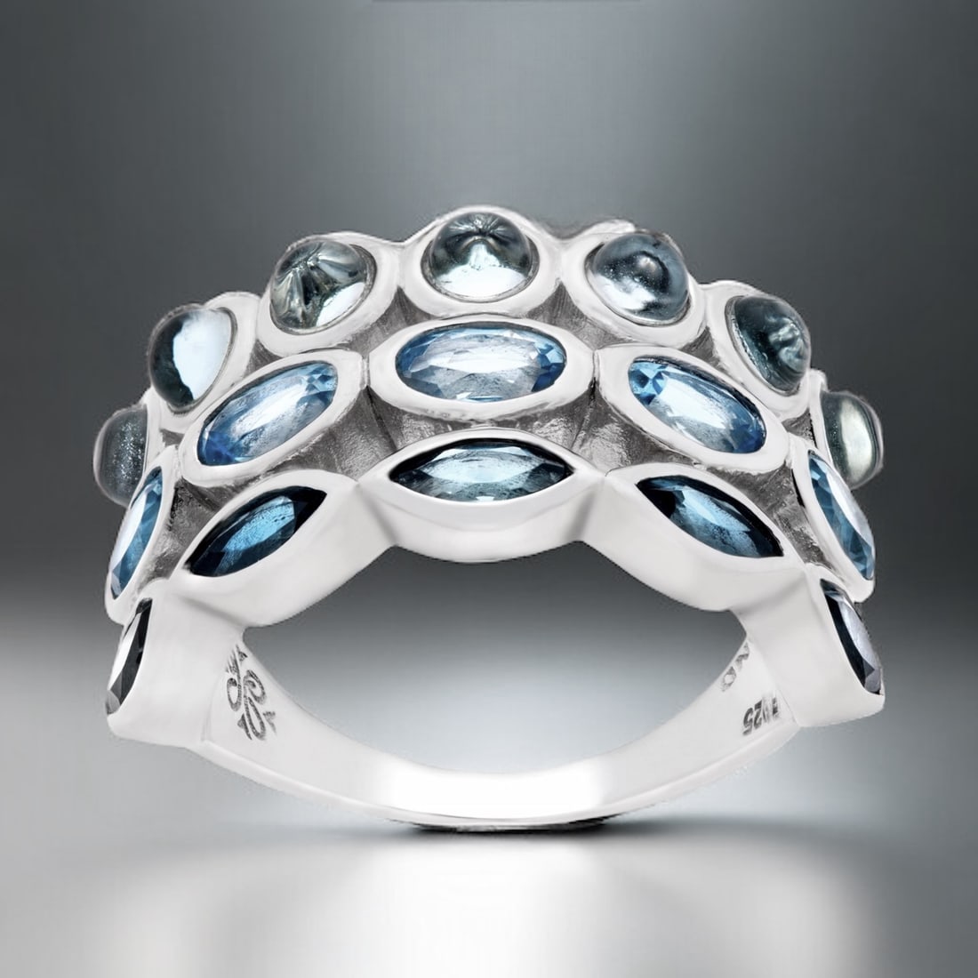 Swiss Blue Topaz, London Blue Topaz, & Sky Blue Topaz Sterling Silver Ring - Size 7 (1 of 1)