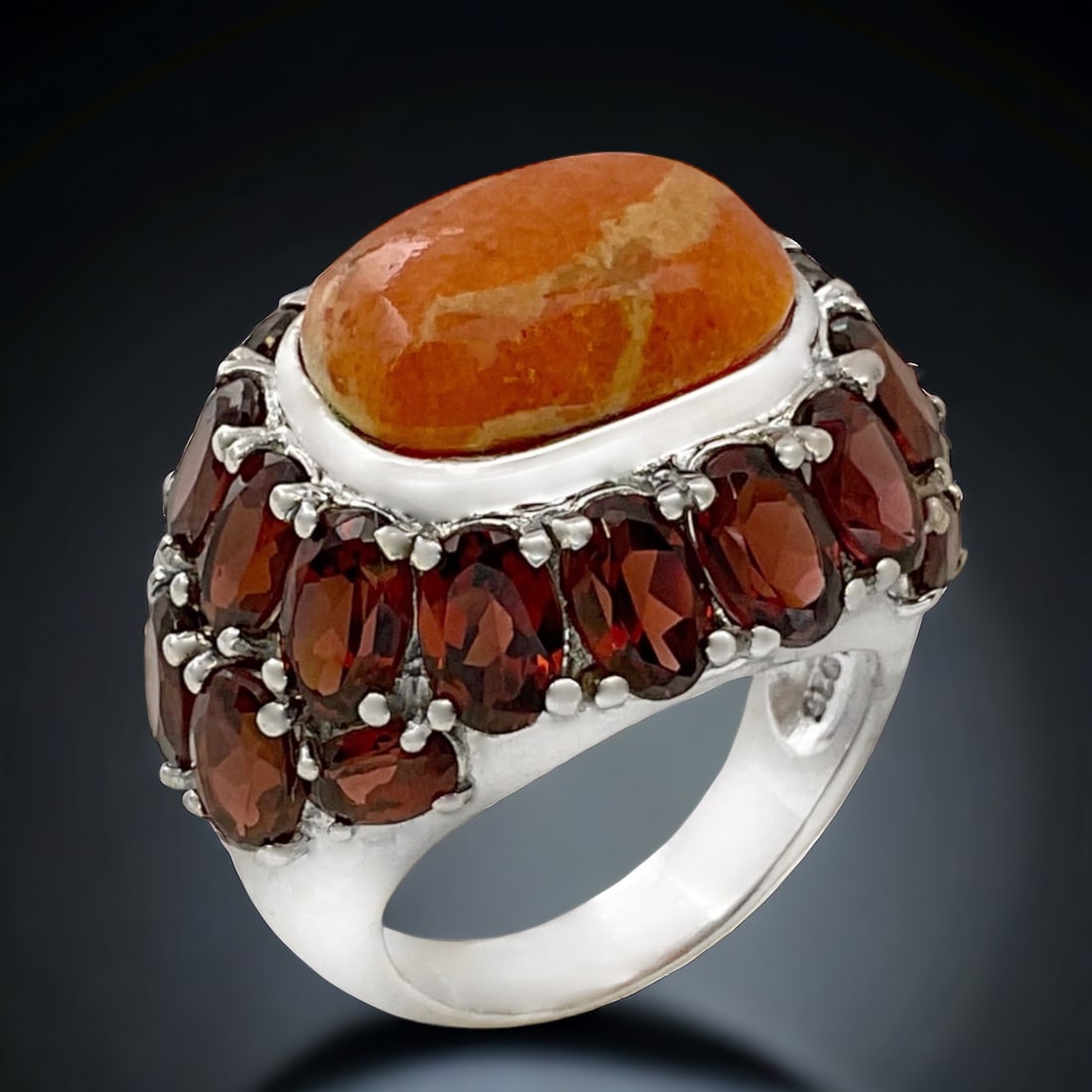 Colors of the Sunset with this Coral & Garnet Sterling Silver Ring - Size 7 (1 of 1)