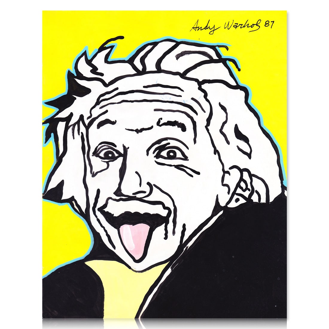 Andy Warhol Signed 8x10 Drawing of Albert Einstein with Tongue Out (1 of 4)