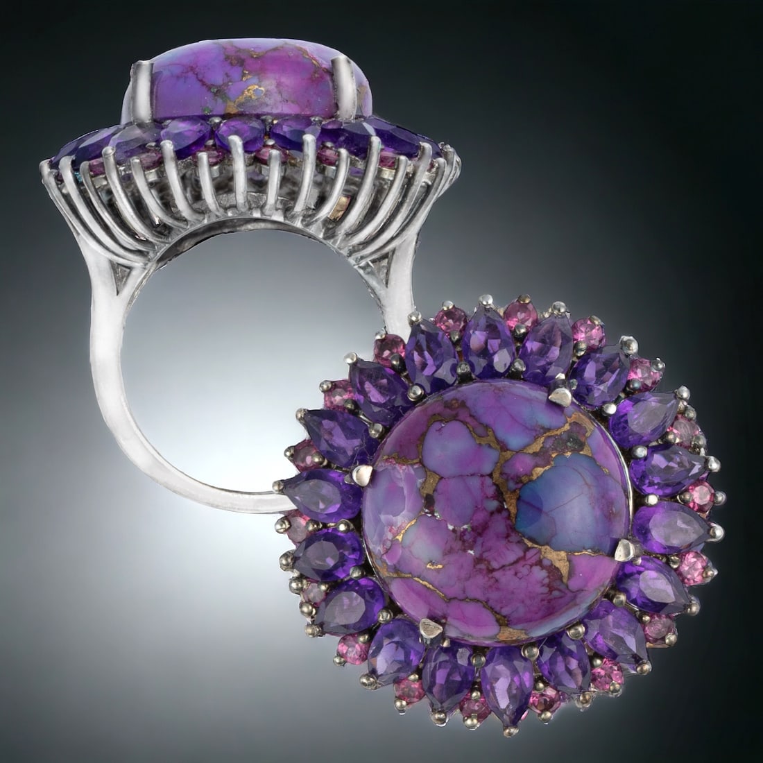 Purple Mojave Turquoise, Amethyst, & Rhodolite Garnet in Sterling Silver Ring - Size 7 (1 of 1)