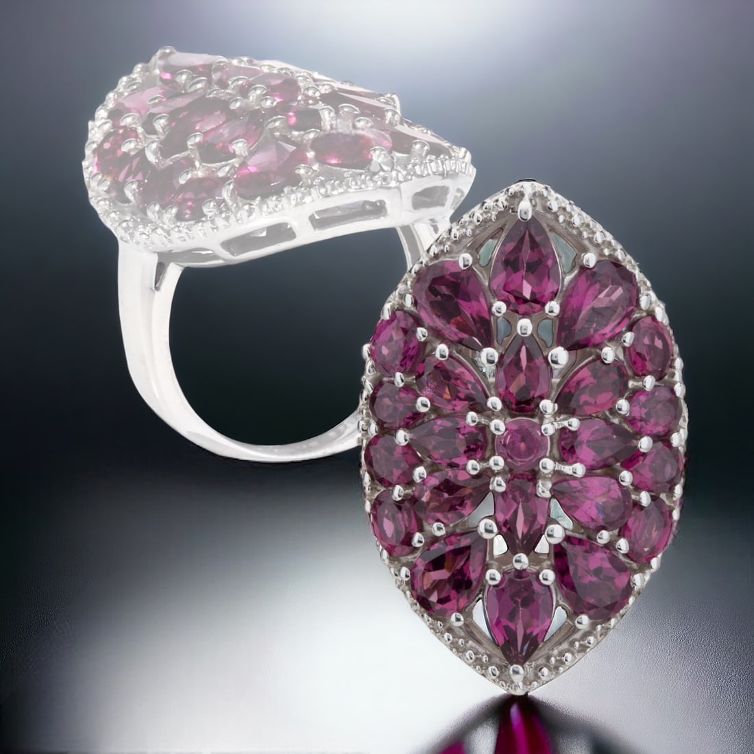 4.85 Cttw Rhodolite Garnet Statement Ring set in Sterling Silver - Size 5 (1 of 1)