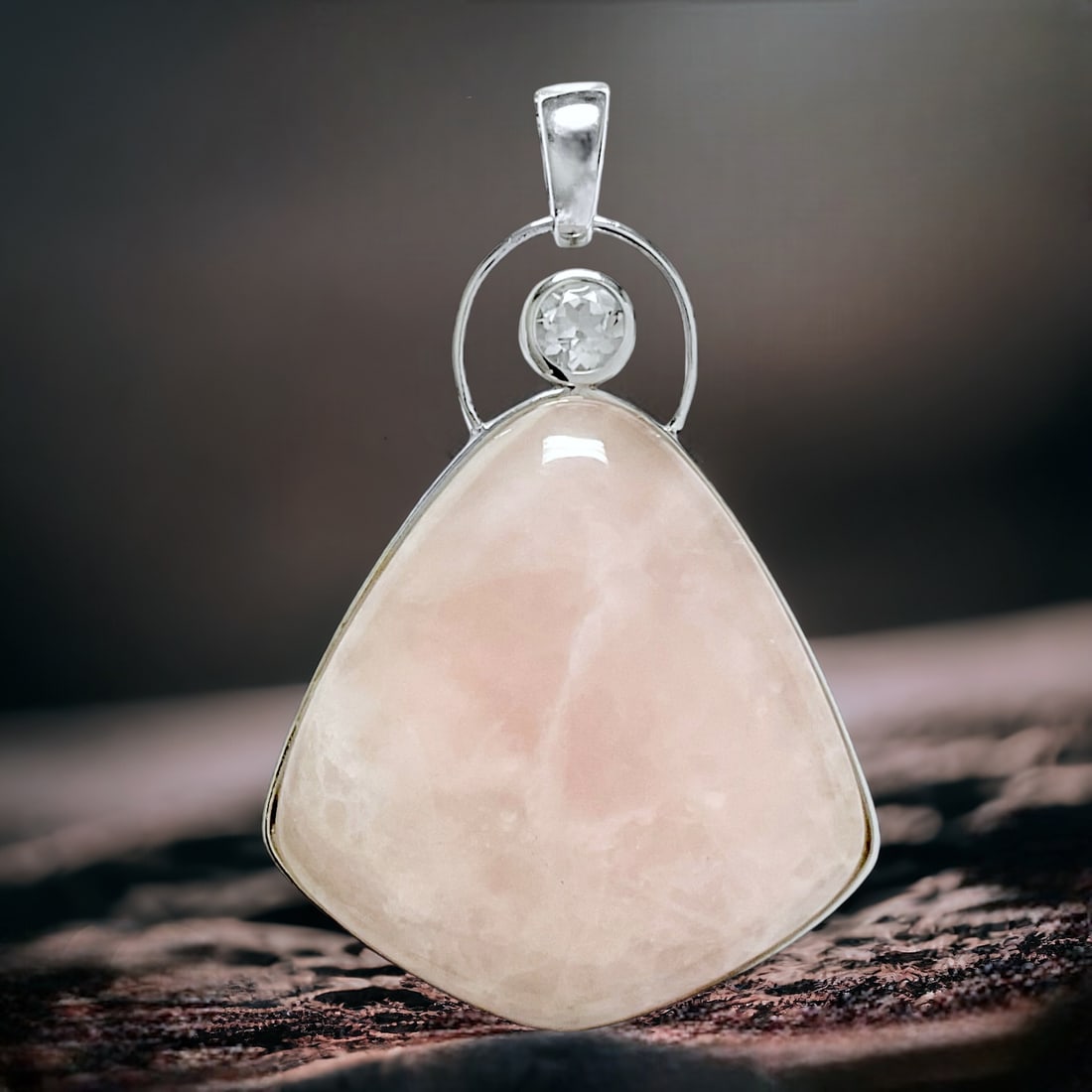 Rose Quartz with White Topaz accent Pendant set in Sterling Silver (1 of 1)