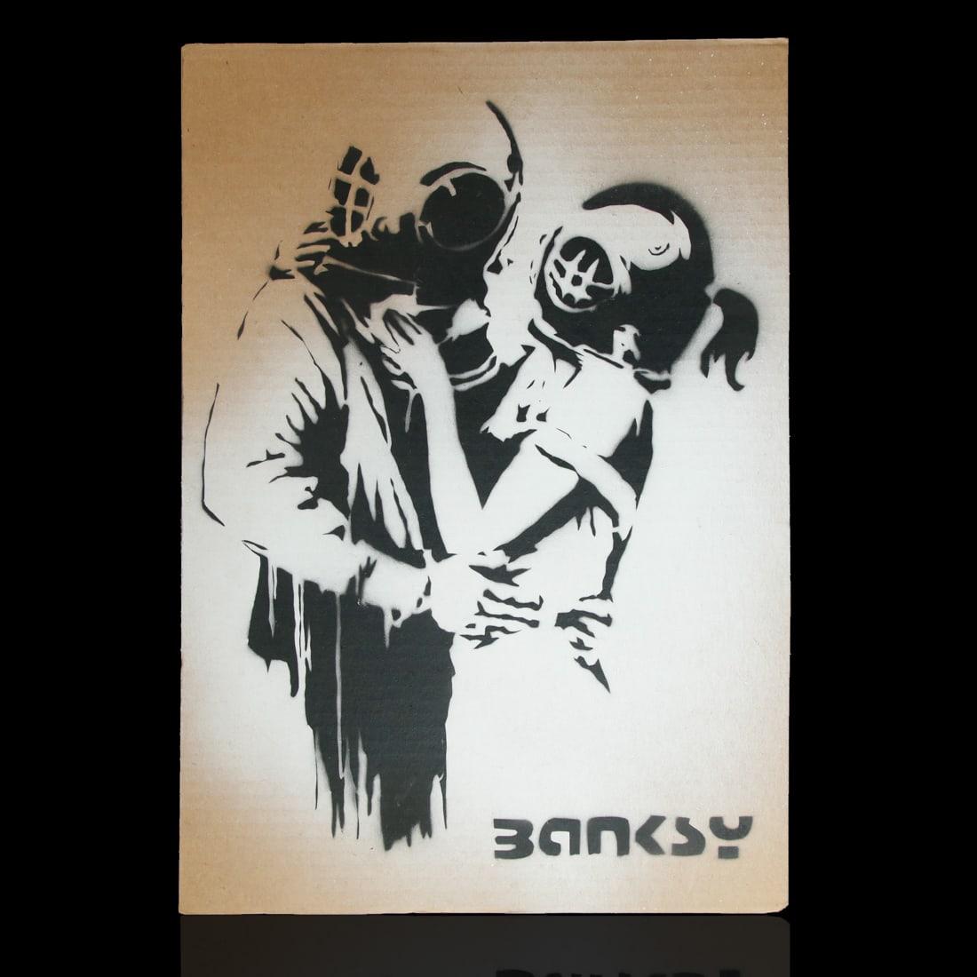 Banksy 20" x 14" Cardboard Cut of a Man and Woman in Embrace (1 of 3)