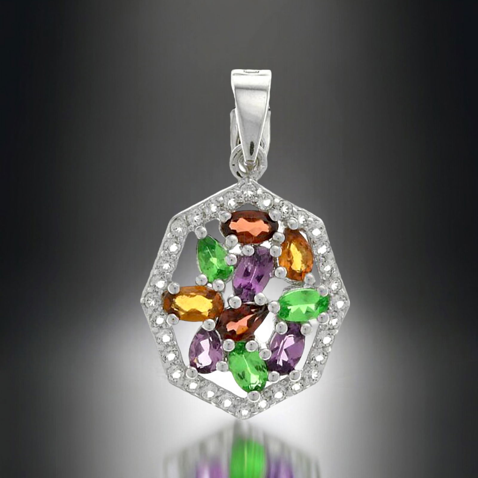 Array of Rainbow Colors in Splendid Sterling Silver Multi-Garnet & White Topaz Pendant (1 of 1)