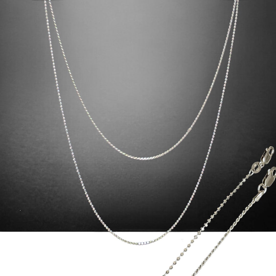 Set of 2 Sterling Silver Chains: 18" Rope & 22" Diamond Cut Beaded (1 of 1)